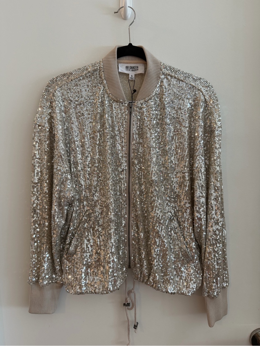 BB Dakota Silver Sequin Bomber Jacket